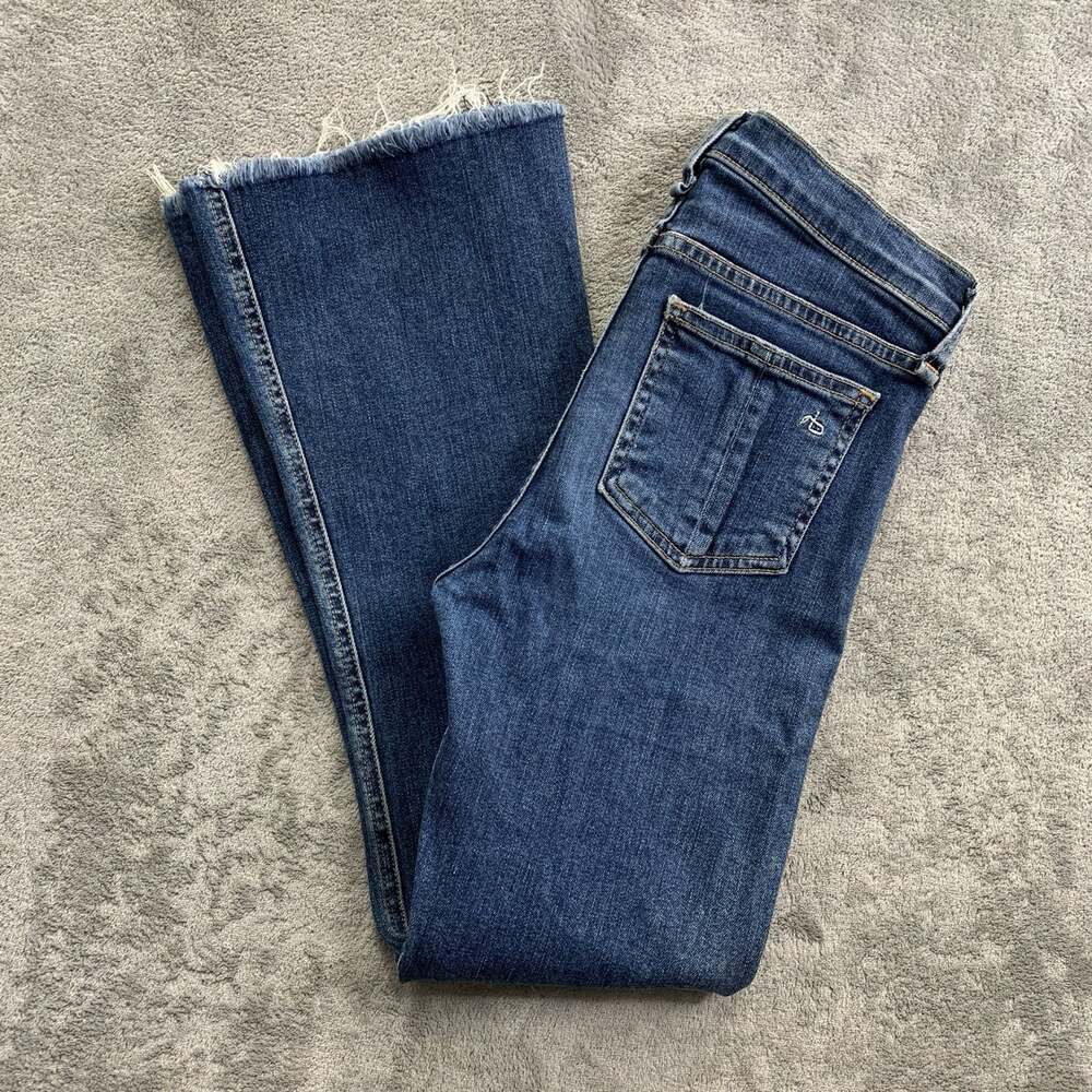 Rag Bone Flare Jeans Womens 24x26” Blue Denim Raw Hem Stretch Boho Low Rise